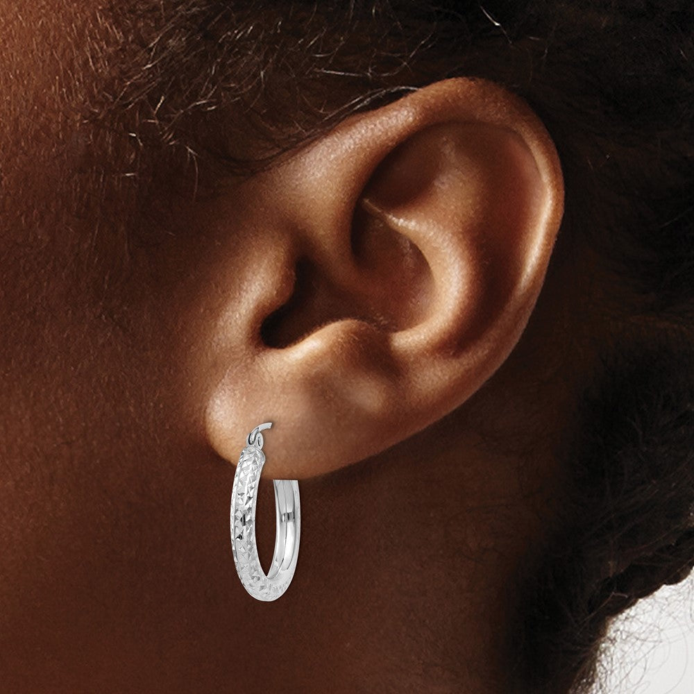 14K Weißgold Diamantiert 3mm Rund Creolen