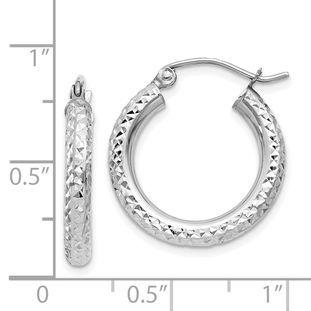 14K Weißgold Diamantiert 3mm Rund Creolen