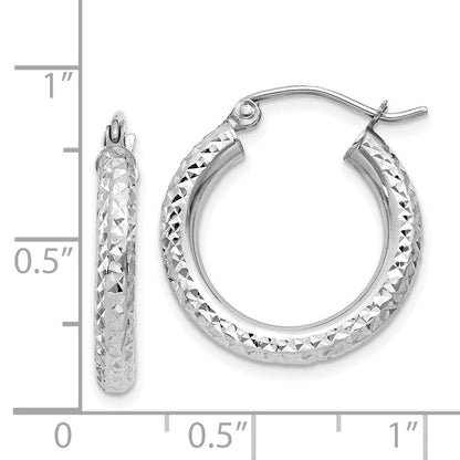 14K Weißgold Diamantiert 3mm Rund Creolen