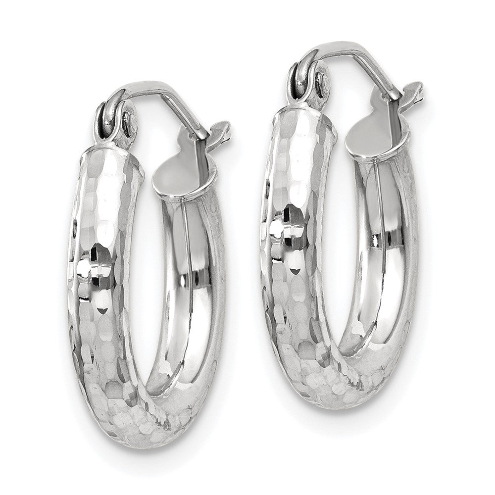 14K Weißgold Diamantiert 3mm Rund Creolen