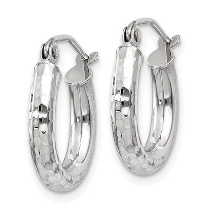 14K Weißgold Diamantiert 3mm Rund Creolen
