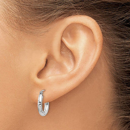 14K Weißgold Diamantiert 3mm Rund Creolen