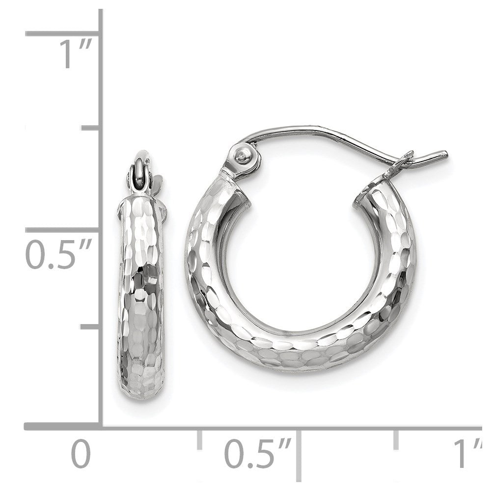 14K Weißgold Diamantiert 3mm Rund Creolen