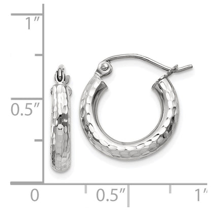 14K Weißgold Diamantiert 3mm Rund Creolen