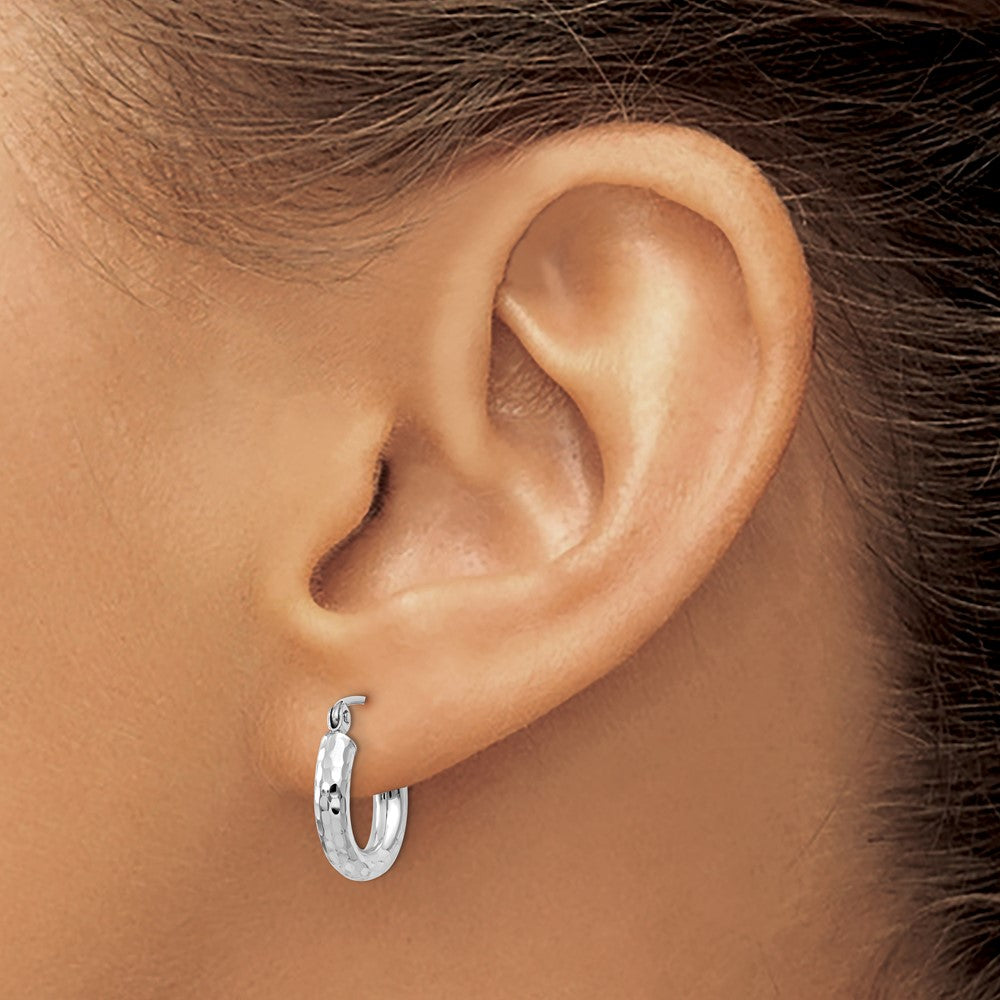 14K Weißgold Diamantiert 3mm Rund Creolen