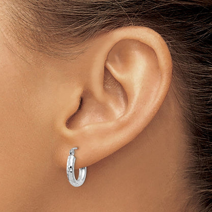 14K Weißgold Diamantiert 3mm Rund Creolen