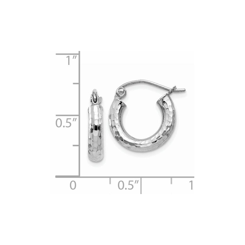 14K Weißgold Diamantiert 3mm Rund Creolen