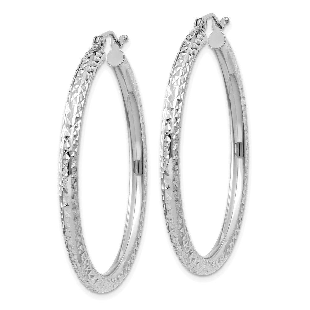 14K Weißgold Diamantiert 3mm Rund Creolen
