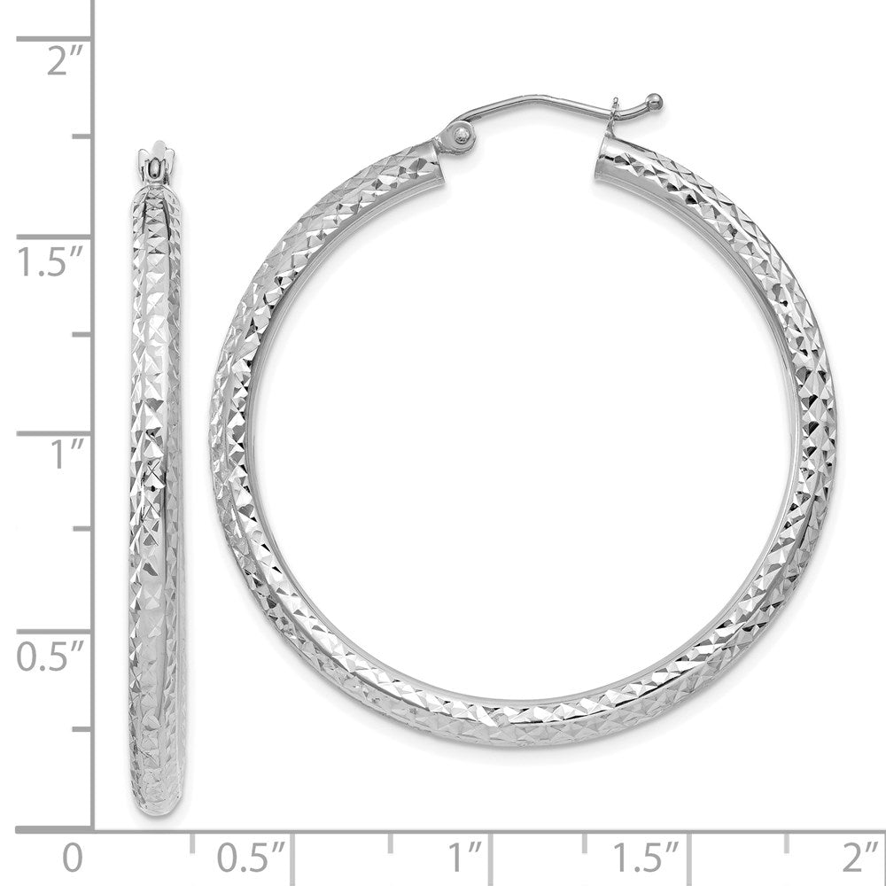 14K Weißgold Diamantiert 3mm Rund Creolen