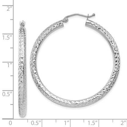 14K Weißgold Diamantiert 3mm Rund Creolen