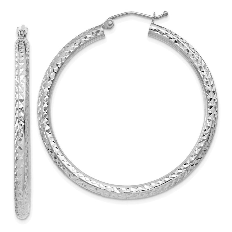 14K Weißgold Diamantiert 3mm Rund Creolen