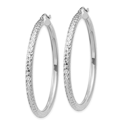14K Weißgold Diamantiert 3mm Rund Creolen