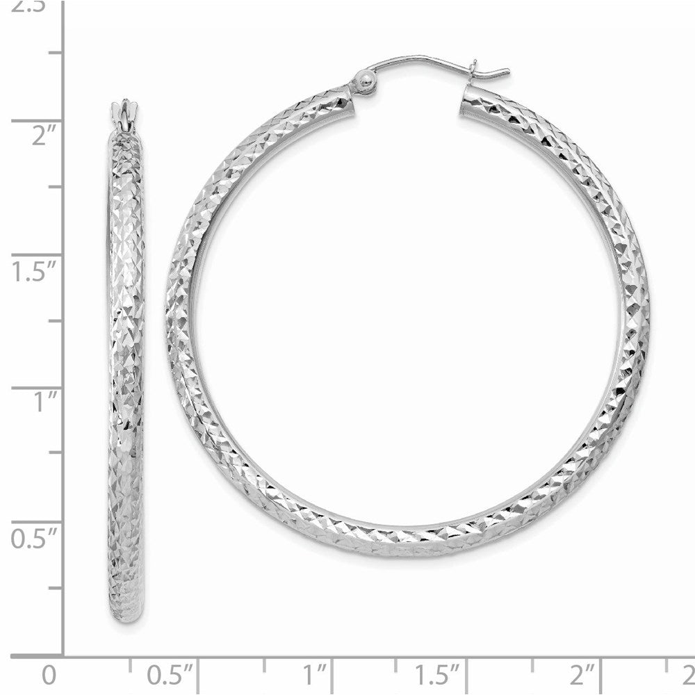 14K Weißgold Diamantiert 3mm Rund Creolen