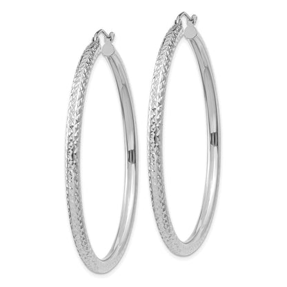 14K Weißgold Diamantiert 3mm Rund Creolen