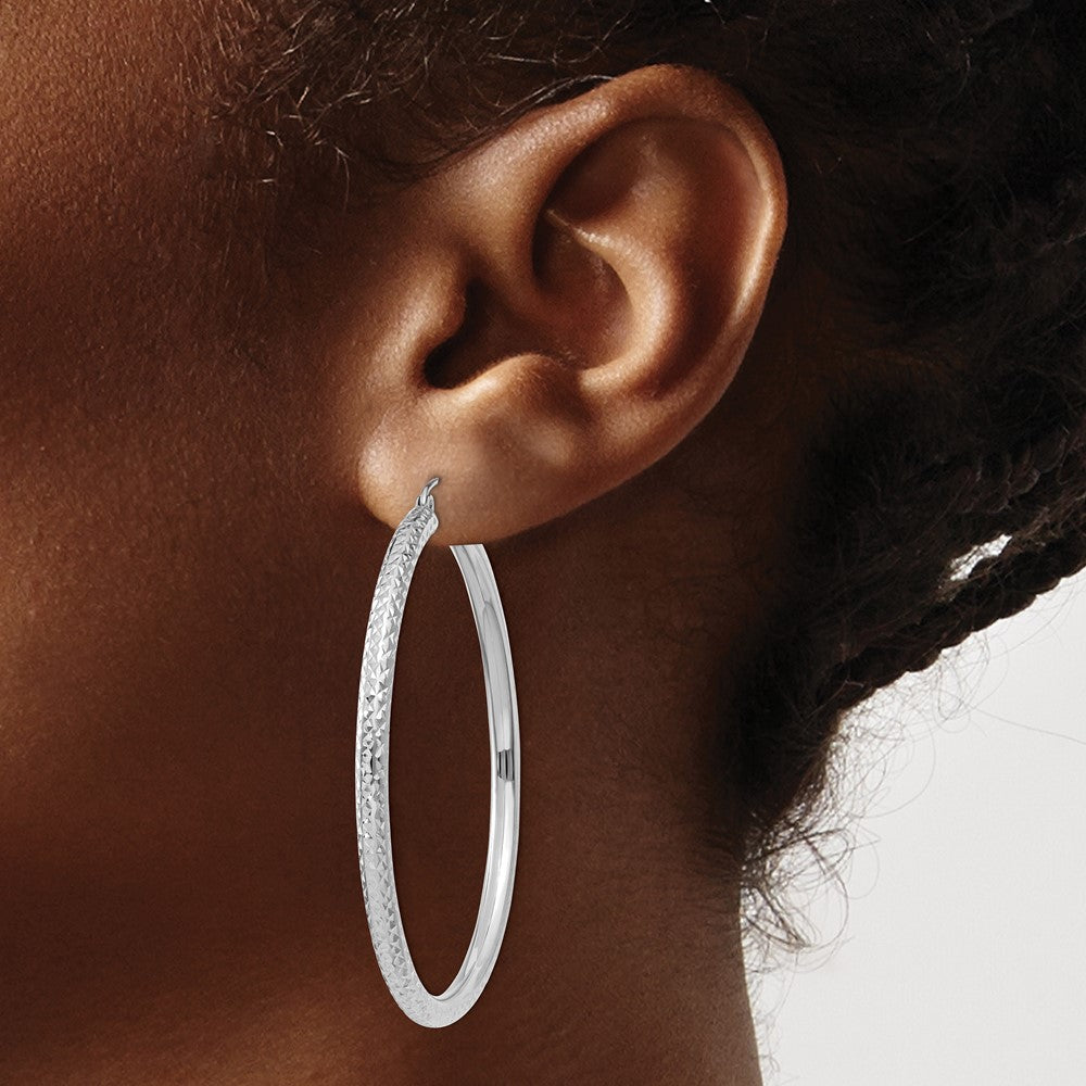 14K Weißgold Diamantiert 3mm Rund Creolen