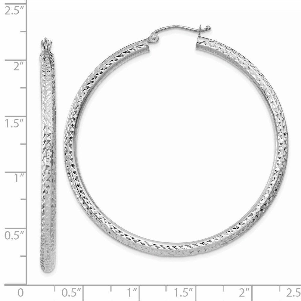 14K Weißgold Diamantiert 3mm Rund Creolen
