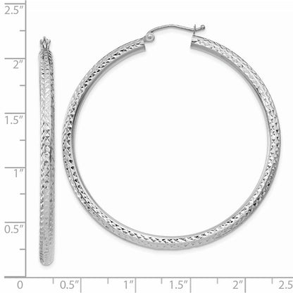 14K Weißgold Diamantiert 3mm Rund Creolen