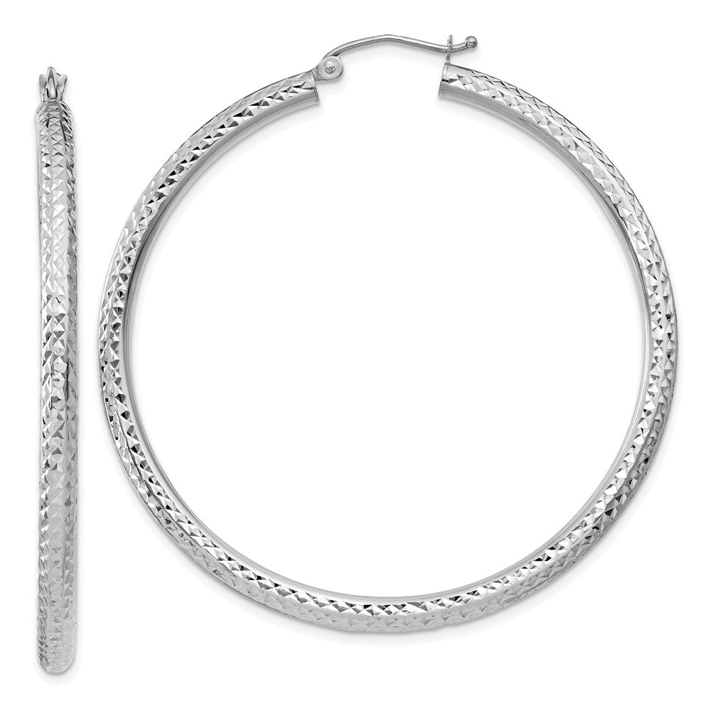 14K Weißgold Diamantiert 3mm Rund Creolen