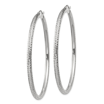 14K Weißgold Diamantiert 3mm Rund Creolen