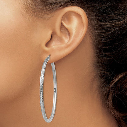14K Weißgold Diamantiert 3mm Rund Creolen