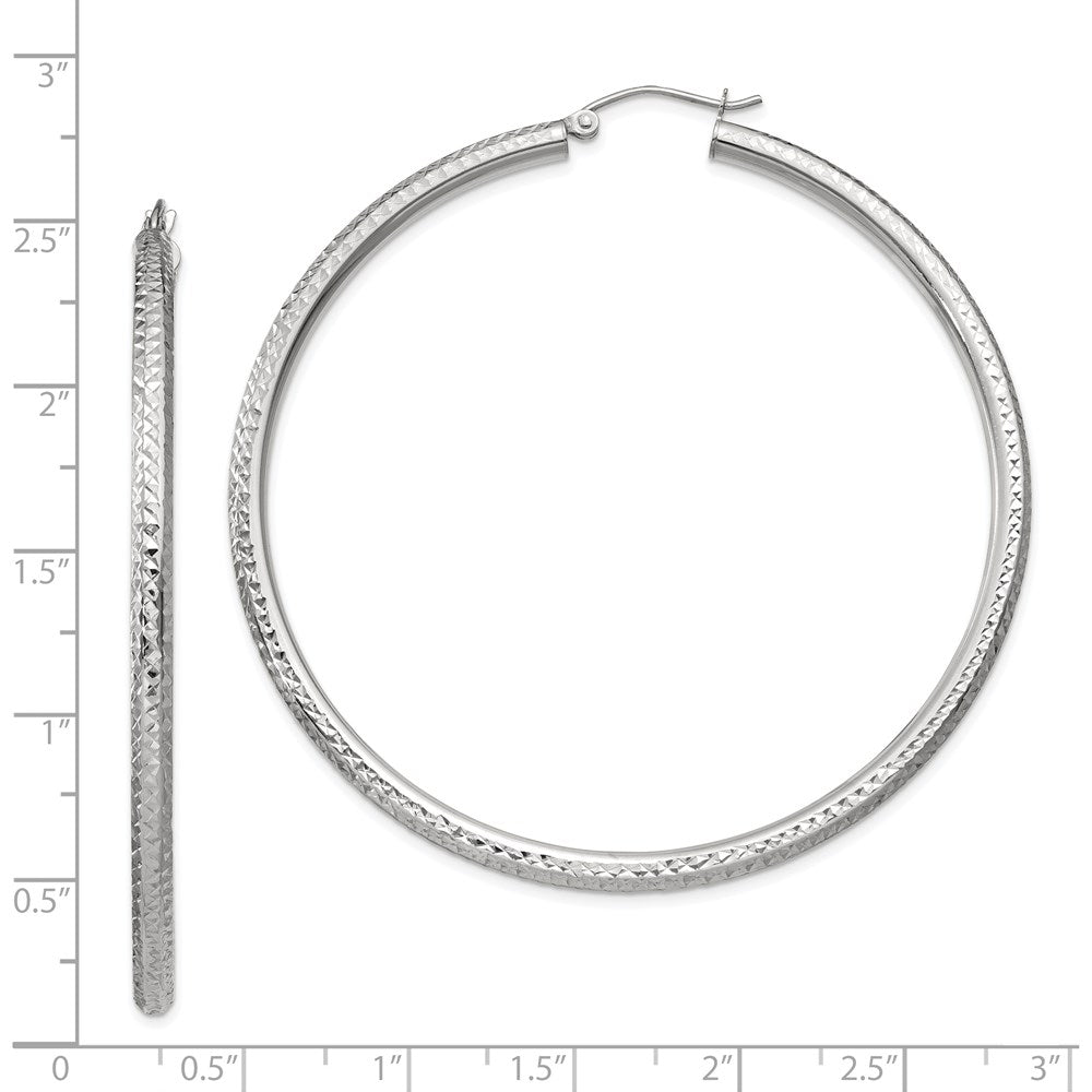 14K Weißgold Diamantiert 3mm Rund Creolen