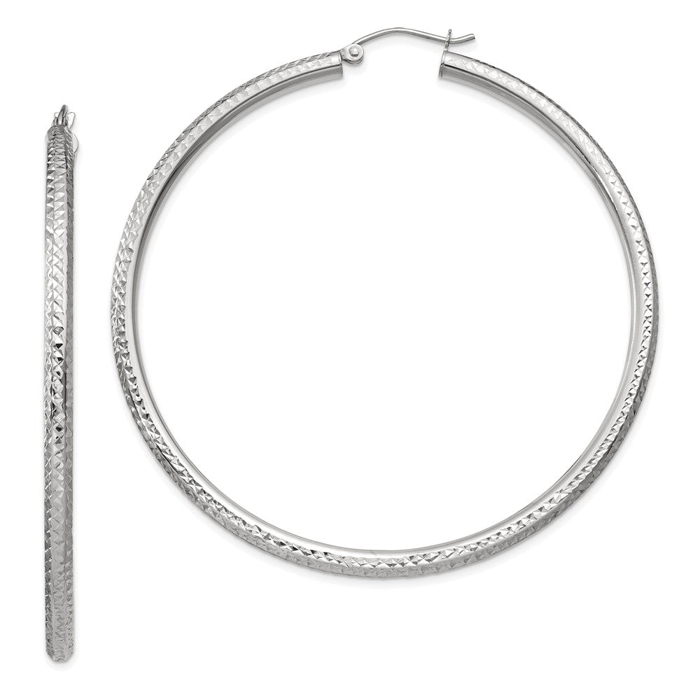 14K Weißgold Diamantiert 3mm Rund Creolen
