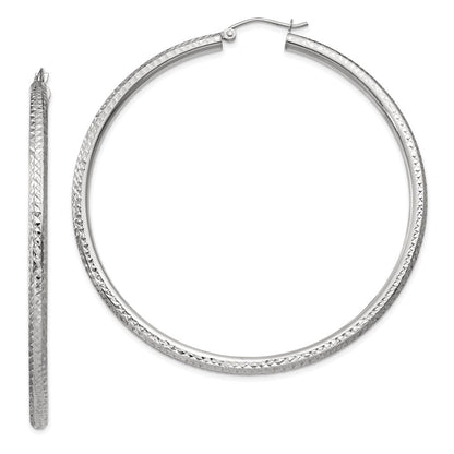 14K Weißgold Diamantiert 3mm Rund Creolen