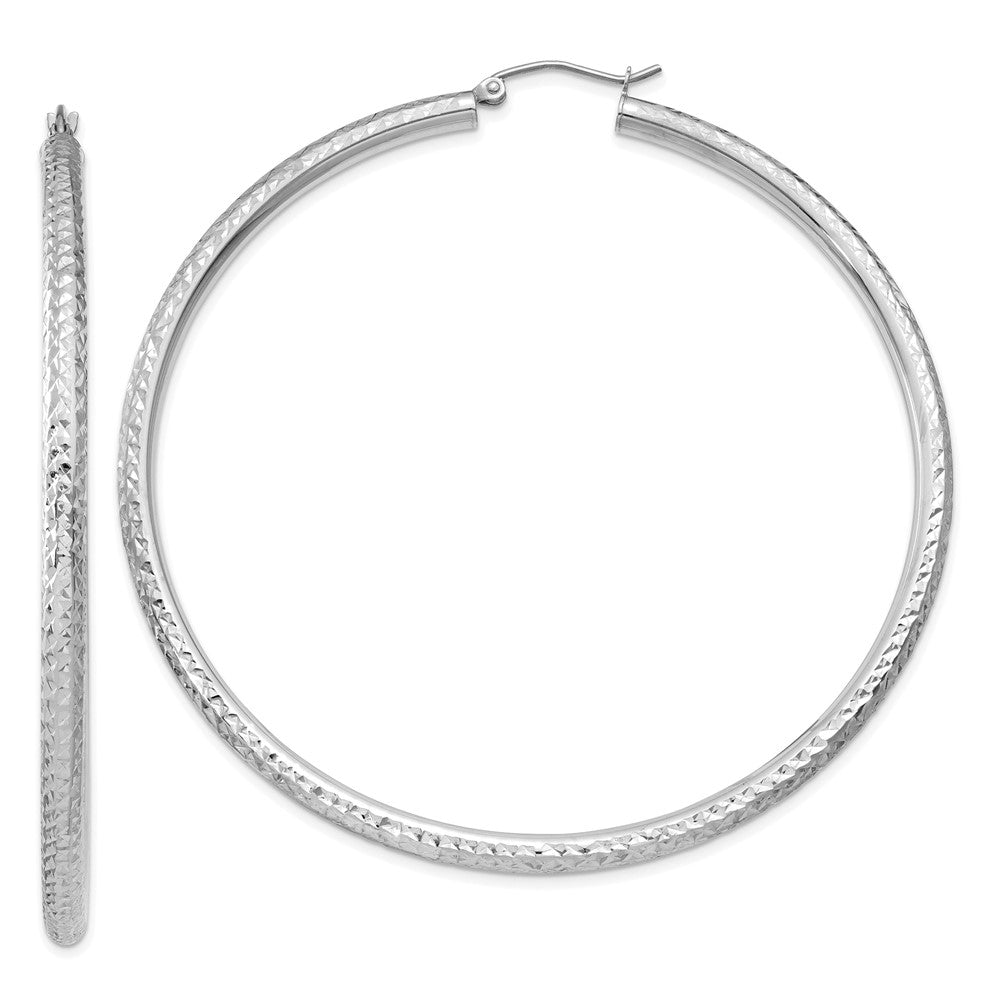 14K Weißgold Diamantiert 3mm Rund Creolen