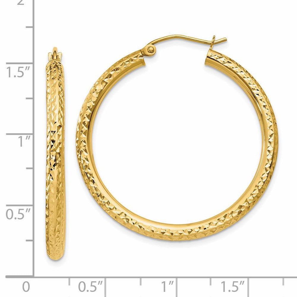 14K Gelbgold Diamantiert 3mm Rund Creolen