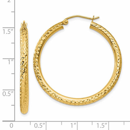 14K Gelbgold Diamantiert 3mm Rund Creolen