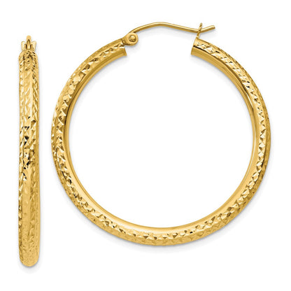 14K Gelbgold Diamantiert 3mm Rund Creolen