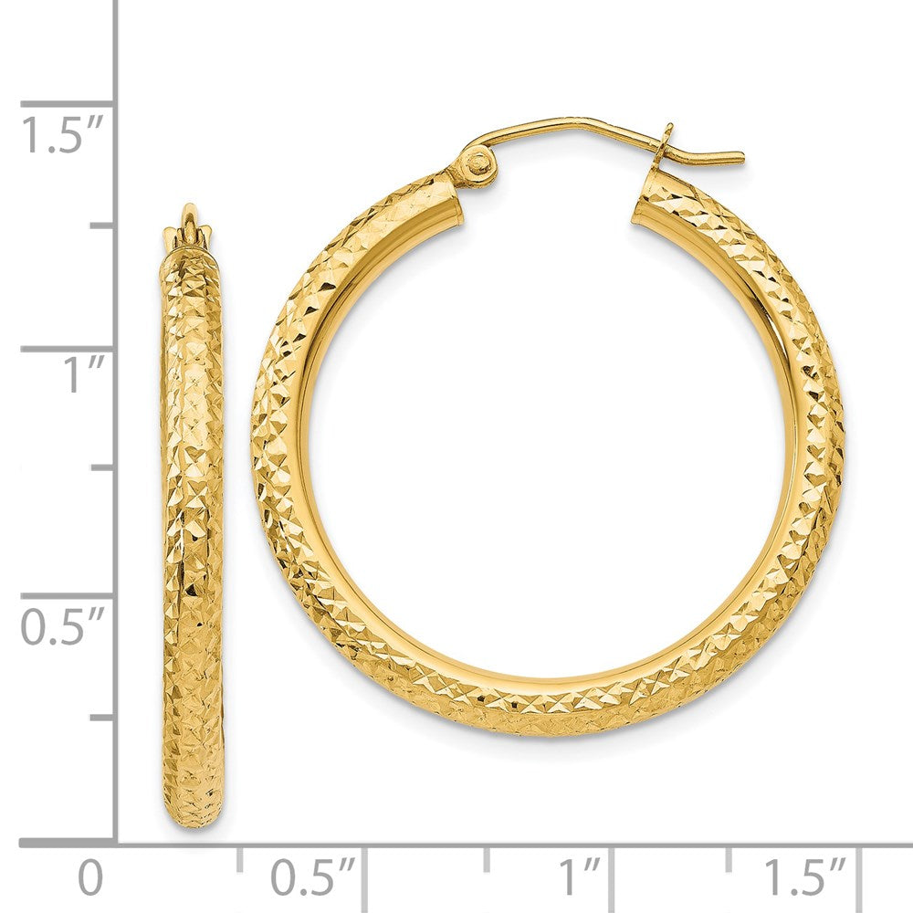 14K Gelbgold Diamantiert 3mm Rund Creolen