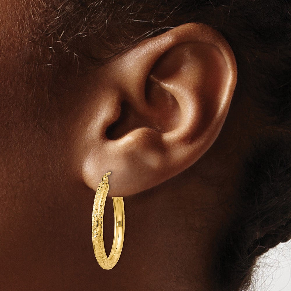 14K Gelbgold Diamantiert 3mm Rund Creolen