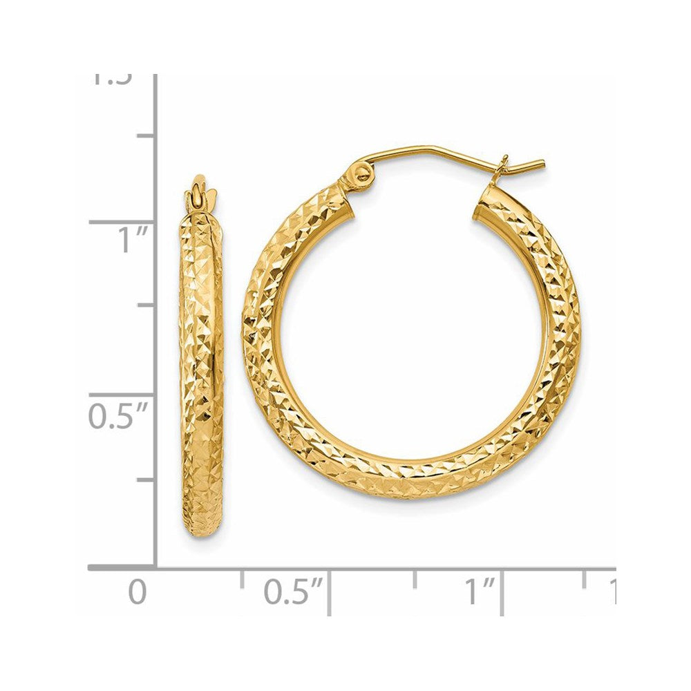 14K Gelbgold Diamantiert 3mm Rund Creolen