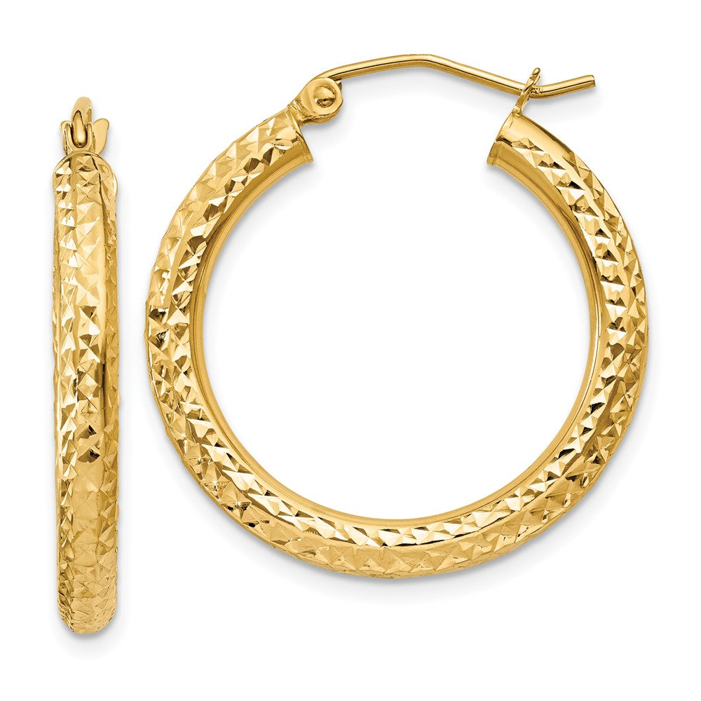 14K Gelbgold Diamantiert 3mm Rund Creolen