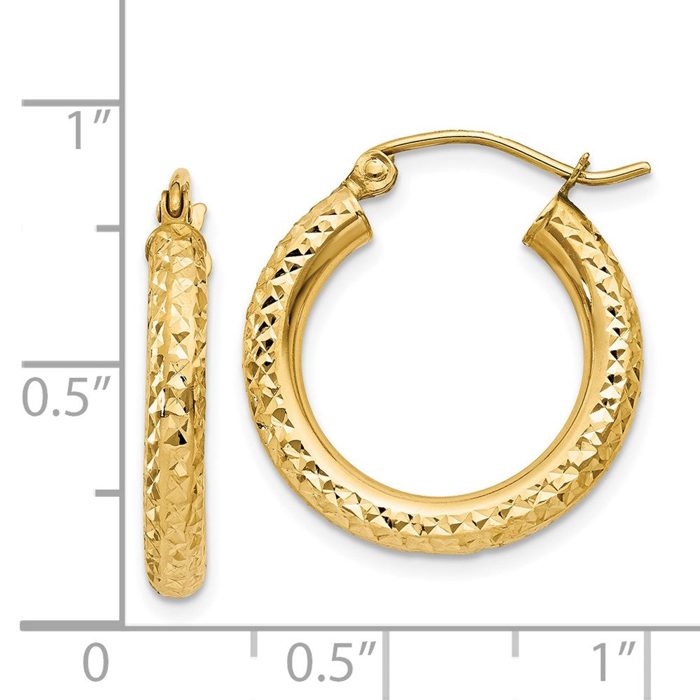 14K Gelbgold Diamantiert 3mm Rund Creolen