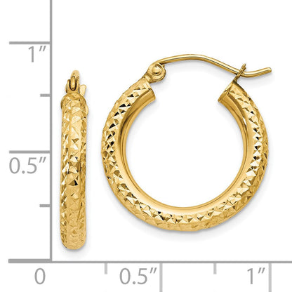 14K Gelbgold Diamantiert 3mm Rund Creolen