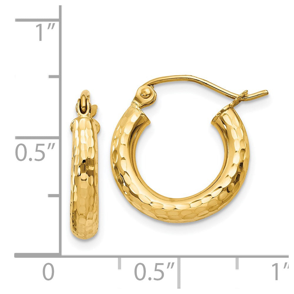 14K Gelbgold Diamantiert 3mm Rund Creolen