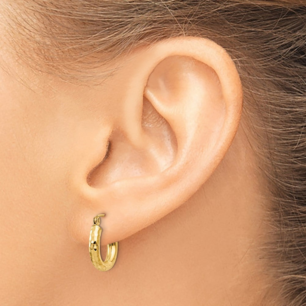 14K Gelbgold Diamantiert 3mm Rund Creolen