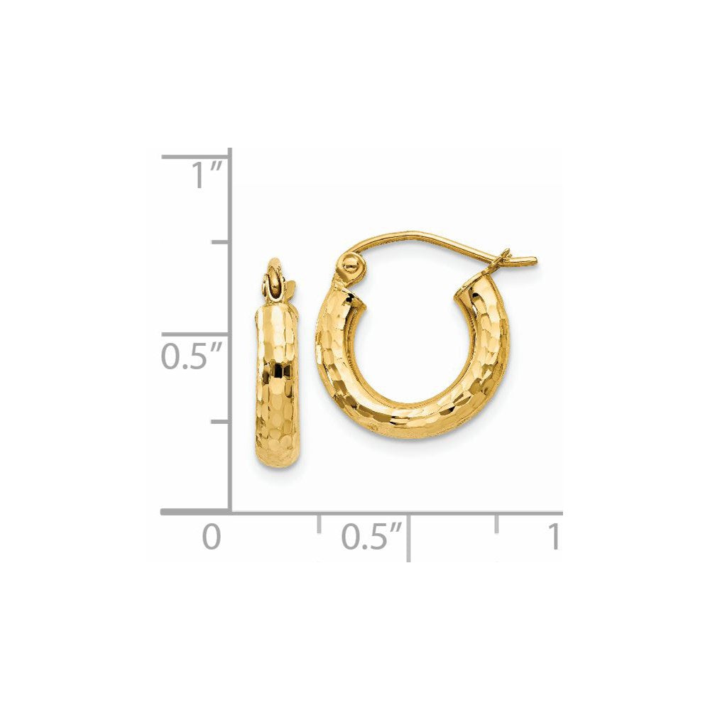 14K Gelbgold Diamantiert 3mm Rund Creolen