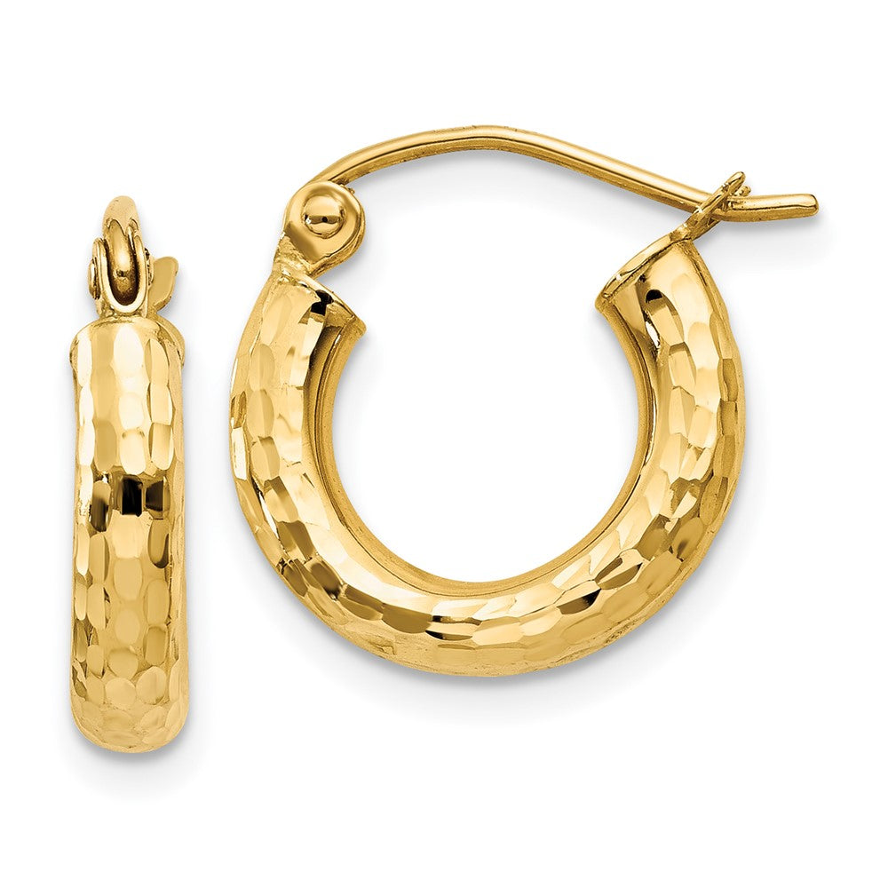 14K Gelbgold Diamantiert 3mm Rund Creolen