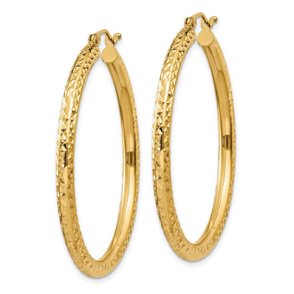 14K Gelbgold Diamantiert 3mm Rund Creolen