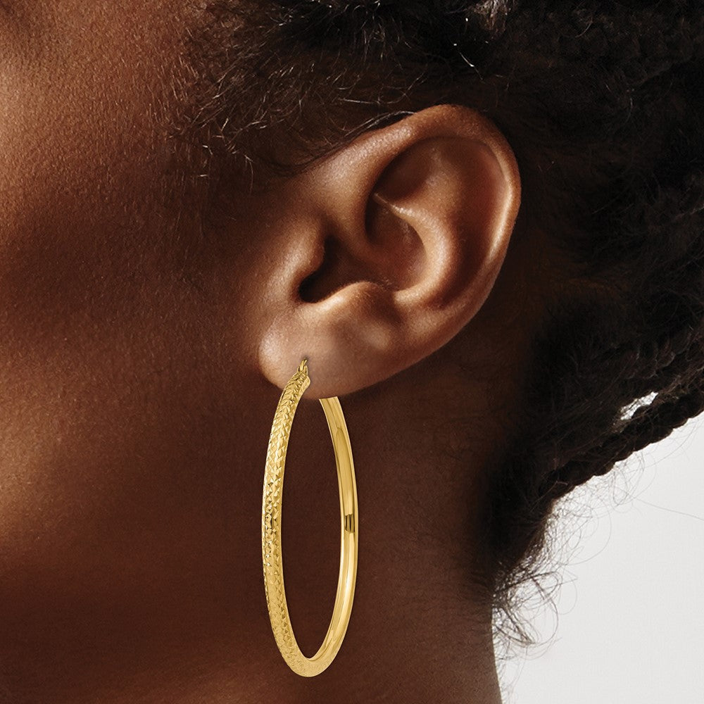 14K Gelbgold Diamantiert 3mm Rund Creolen