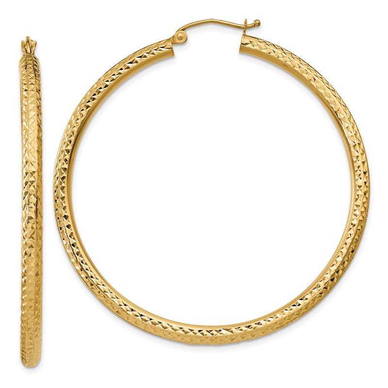 14K Gelbgold Diamantiert 3mm Rund Creolen