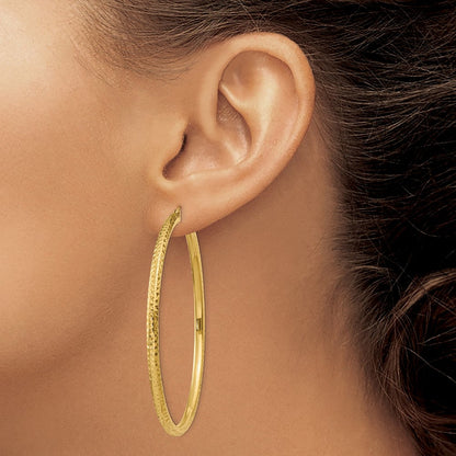 14K Gelbgold Diamantiert 3mm Rund Creolen