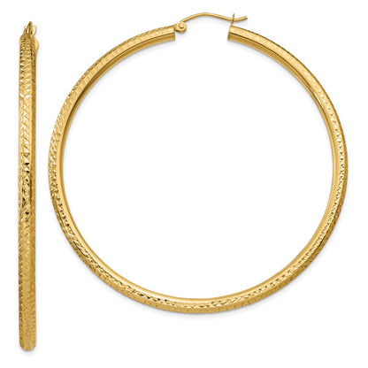 14K Gelbgold Diamantiert 3mm Rund Creolen