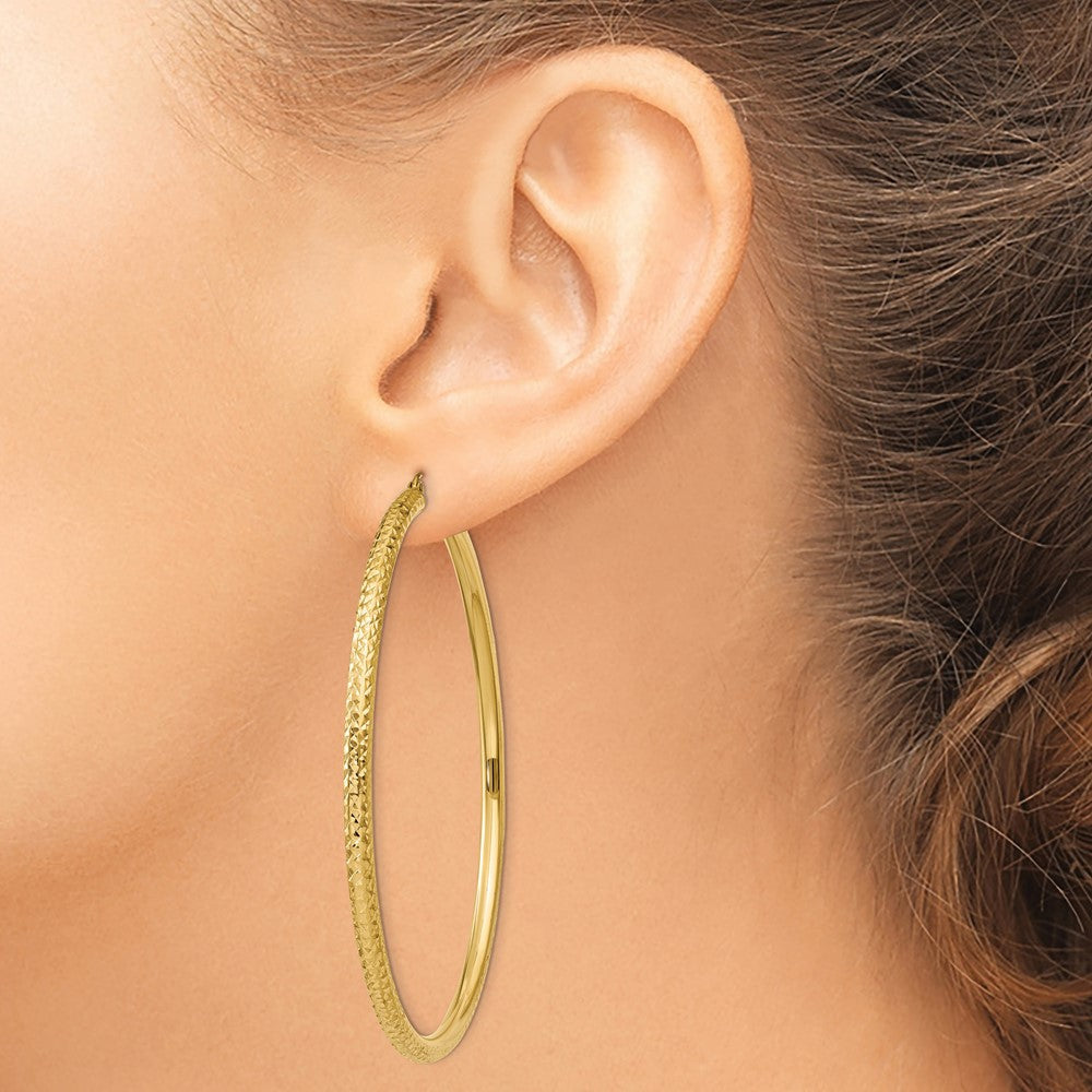 14K Gelbgold Diamantiert 3mm Rund Creolen