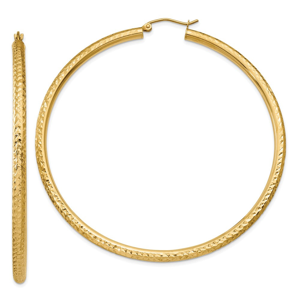 14K Gelbgold Diamantiert 3mm Rund Creolen