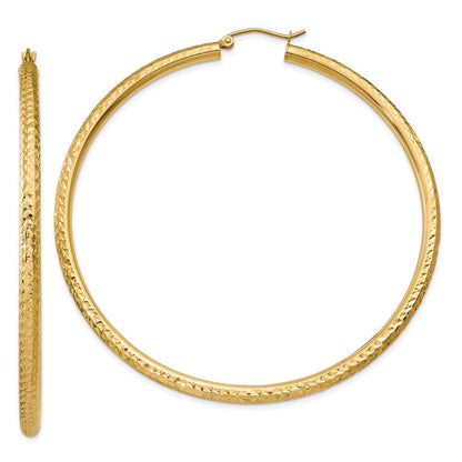 14K Gelbgold Diamantiert 3mm Rund Creolen
