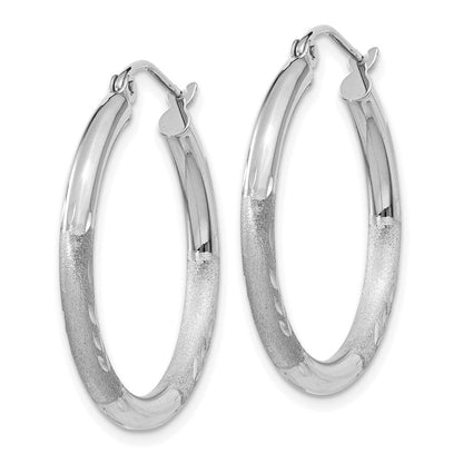 14K Weißgold Satiniert und Diamantiert 3mm Rund Creolen